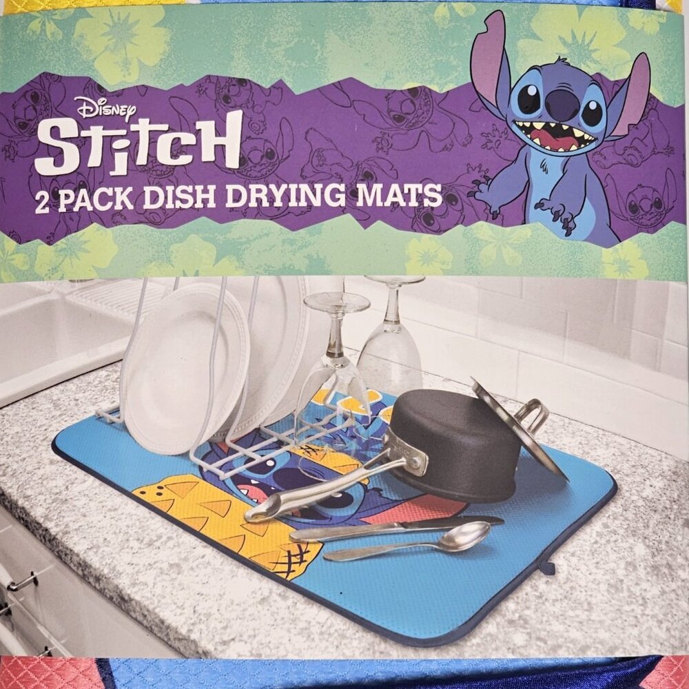 Disney Stitch 2 Pack Kitchen Dish Drying Mats 16" x 18" Pineapple Aloha New
